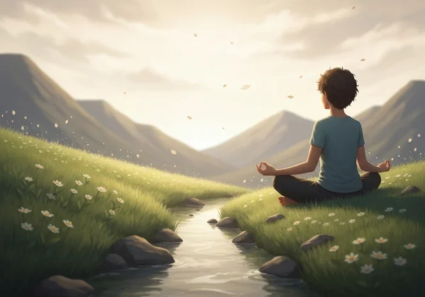 Person meditating in nature, representing personal growth.
