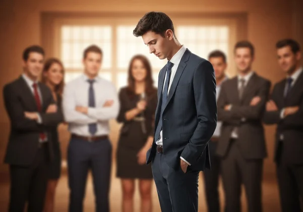Person feeling judged, isolating themselves in social setting.