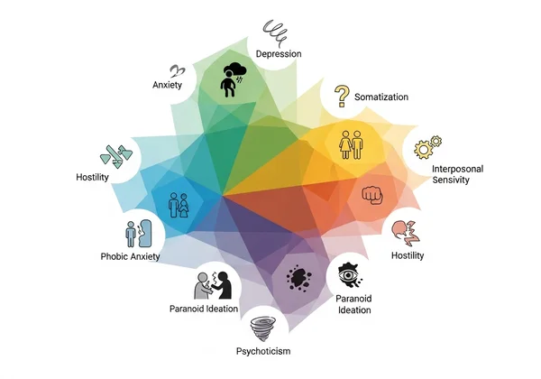 抽象图示 SCL-90 的 9 个相互关联的症状维度