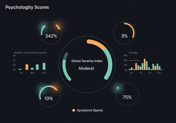 Dashboard showing psychological distress scores and dimensions