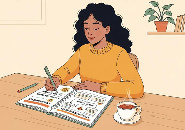 Woman creating a self-improvement strategy plan