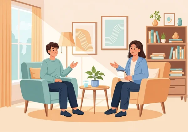 정신 건강 전문가와 대화하는 사람